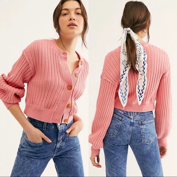 💗NWT Free People All Yours Cardigan in Bubblegum - Picture 2 of 14